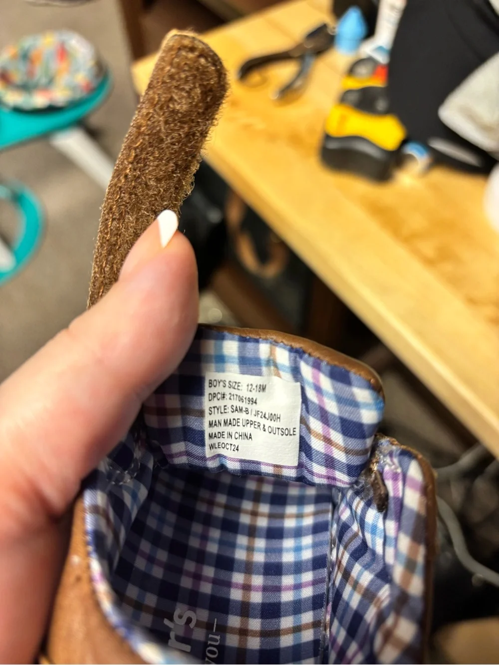 🎉 (12-18m) Carter's Brown Toddler Dress Sneakers with Plaid Lining